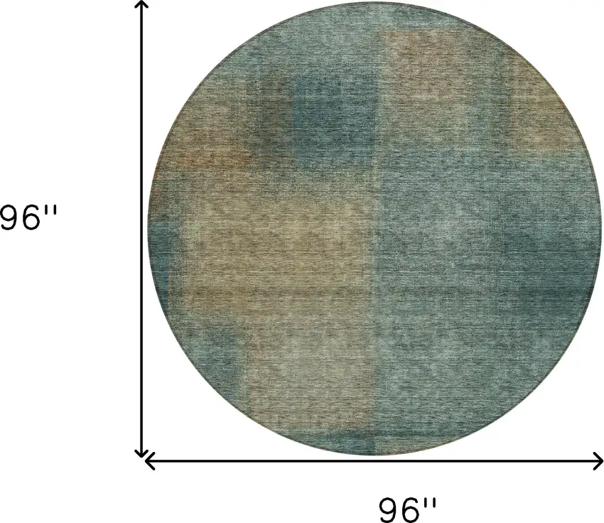 8' Teal Blue Brown And Taupe Round Abstract Washable Indoor Outdoor Area Rug Photo 8