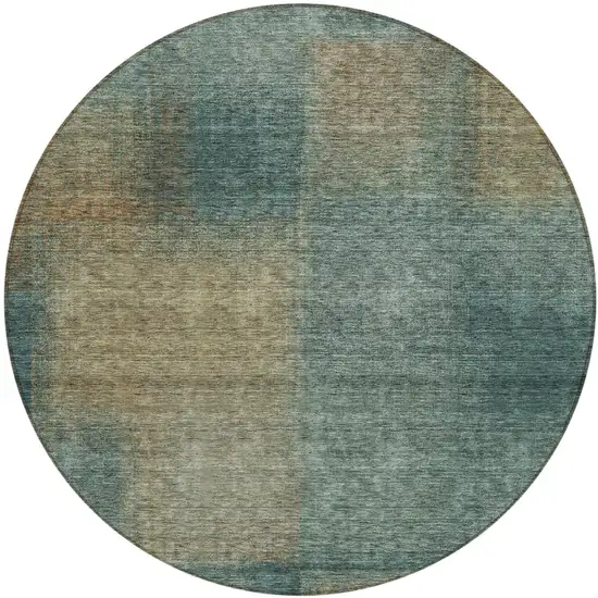 8' Teal Blue Brown And Taupe Round Abstract Washable Indoor Outdoor Area Rug Photo 1