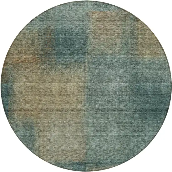 8' Teal Blue Brown And Taupe Round Abstract Washable Indoor Outdoor Area Rug Photo 1