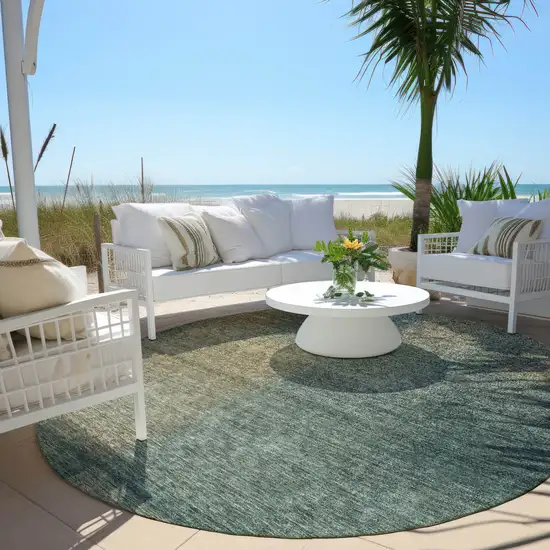 8' Teal Blue Brown And Taupe Round Abstract Washable Indoor Outdoor Area Rug Photo 6