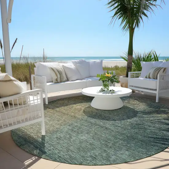 8' Teal Blue Brown And Taupe Round Abstract Washable Indoor Outdoor Area Rug Photo 6