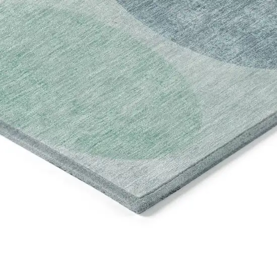 8' Teal Blue Charcoal And Beige Round Geometric Washable Indoor Outdoor Area Rug Photo 7