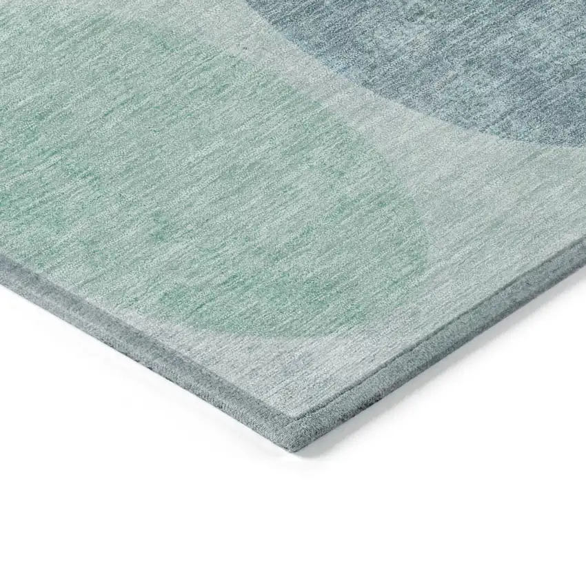 8' Teal Blue Charcoal And Beige Round Geometric Washable Indoor Outdoor Area Rug Photo 7