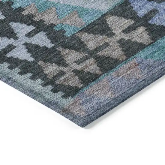 8' Teal Blue Charcoal And Copper Round Tribal Washable Indoor Outdoor Area Rug Photo 7