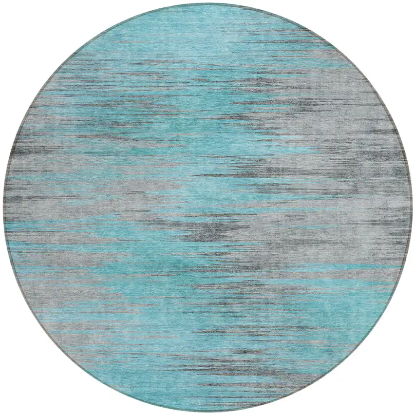 8' Teal Blue Charcoal And Gray Round Abstract Washable Indoor Outdoor Area Rug Photo 2