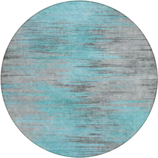 8' Teal Blue Charcoal And Gray Round Abstract Washable Indoor Outdoor Area Rug Photo 2