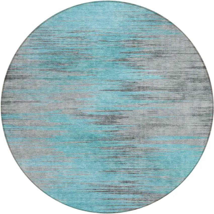 8' Teal Blue Charcoal And Gray Round Abstract Washable Indoor Outdoor Area Rug Photo 2