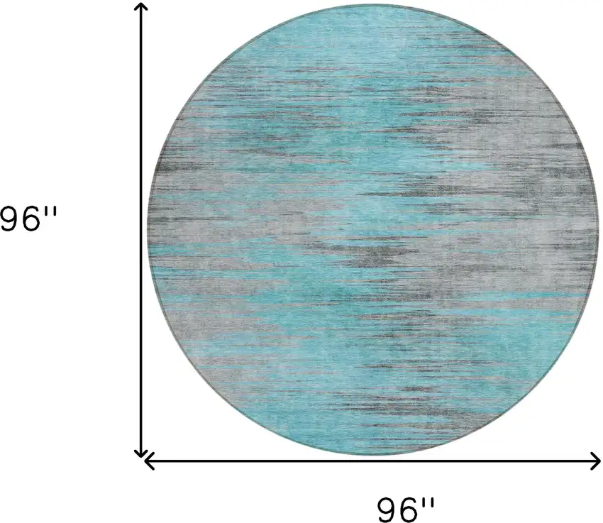 8' Teal Blue Charcoal And Gray Round Abstract Washable Indoor Outdoor Area Rug Photo 3