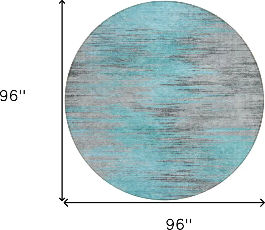 8' Teal Blue Charcoal And Gray Round Abstract Washable Indoor Outdoor Area Rug Photo 3