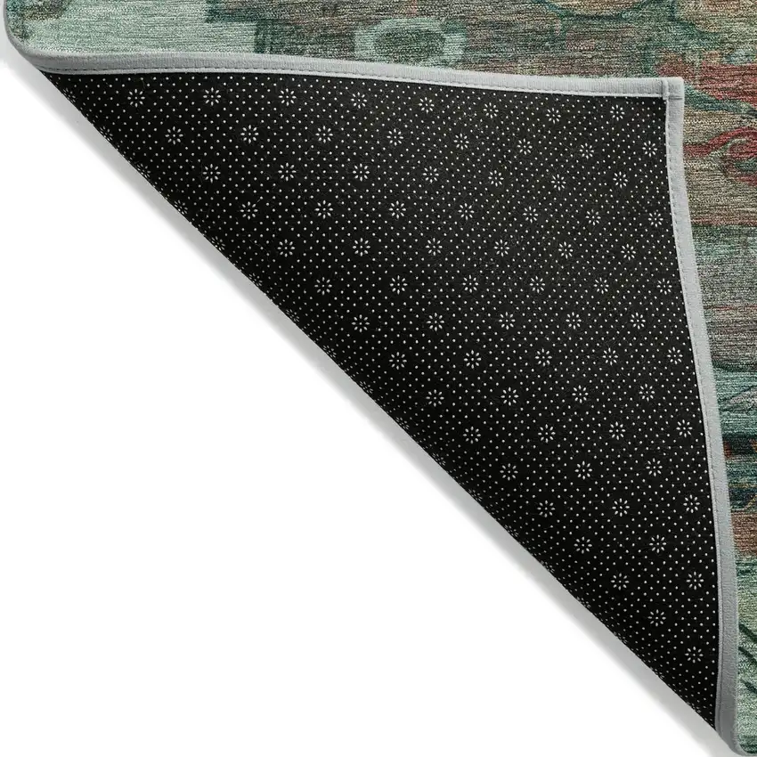 8' Teal Blue Copper And Gold Round Tribal Washable Indoor Outdoor Area Rug Photo 7