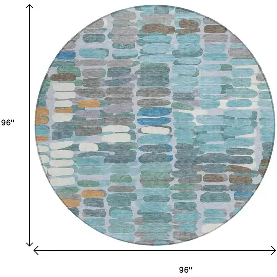 8' Teal Blue Copper And Ivory Round Abstract Washable Indoor Outdoor Area Rug Photo 3