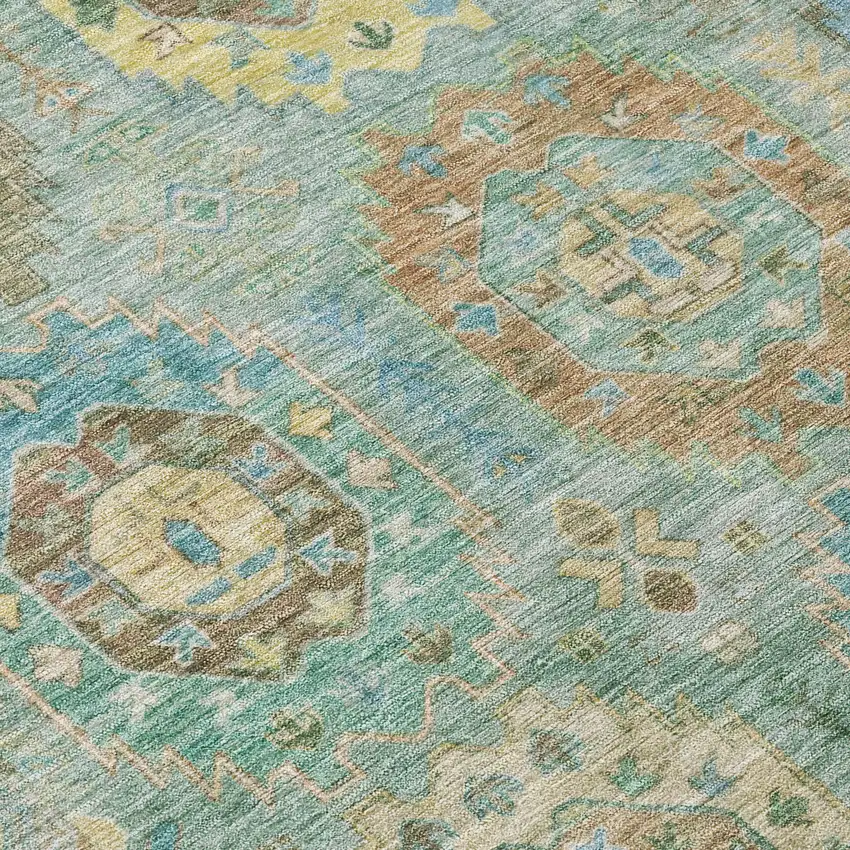 8' Teal Blue Gold And Copper Round Medallion Washable Indoor Outdoor Area Rug Photo 7