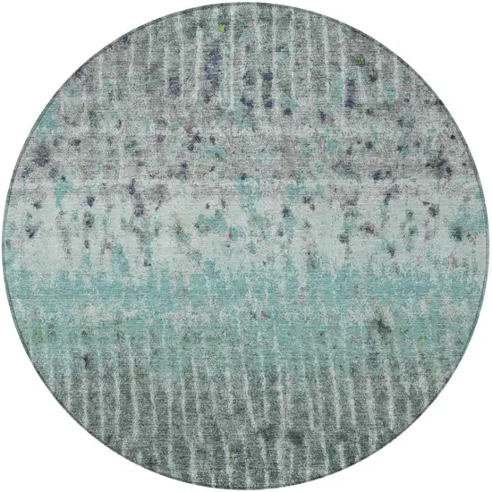 8' Teal Blue Gold And Gray Round Abstract Washable Indoor Outdoor Area Rug Photo 3