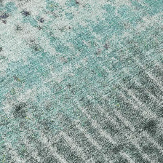 8' Teal Blue Gold And Gray Round Abstract Washable Indoor Outdoor Area Rug Photo 9