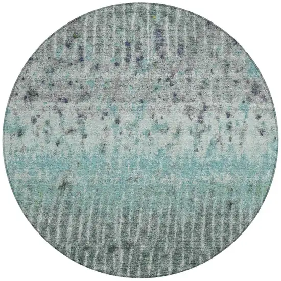 8' Teal Blue Gold And Gray Round Abstract Washable Indoor Outdoor Area Rug Photo 2