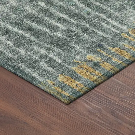 8' Teal Blue Gold And Gray Round Abstract Washable Indoor Outdoor Area Rug Photo 8