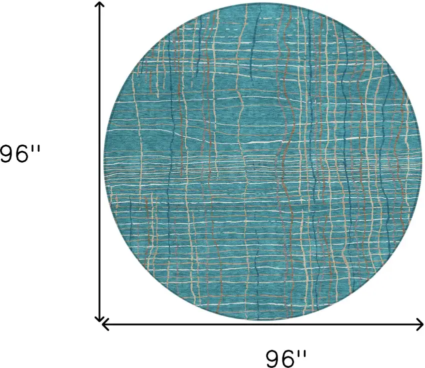8' Teal Blue Gray And Brown Round Striped Washable Indoor Outdoor Area Rug Photo 3
