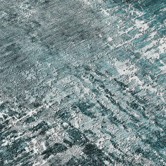 8' Teal Blue Gray And Charcoal Round Abstract Washable Indoor Outdoor Area Rug Photo 9