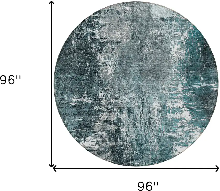 8' Teal Blue Gray And Charcoal Round Abstract Washable Indoor Outdoor Area Rug Photo 8
