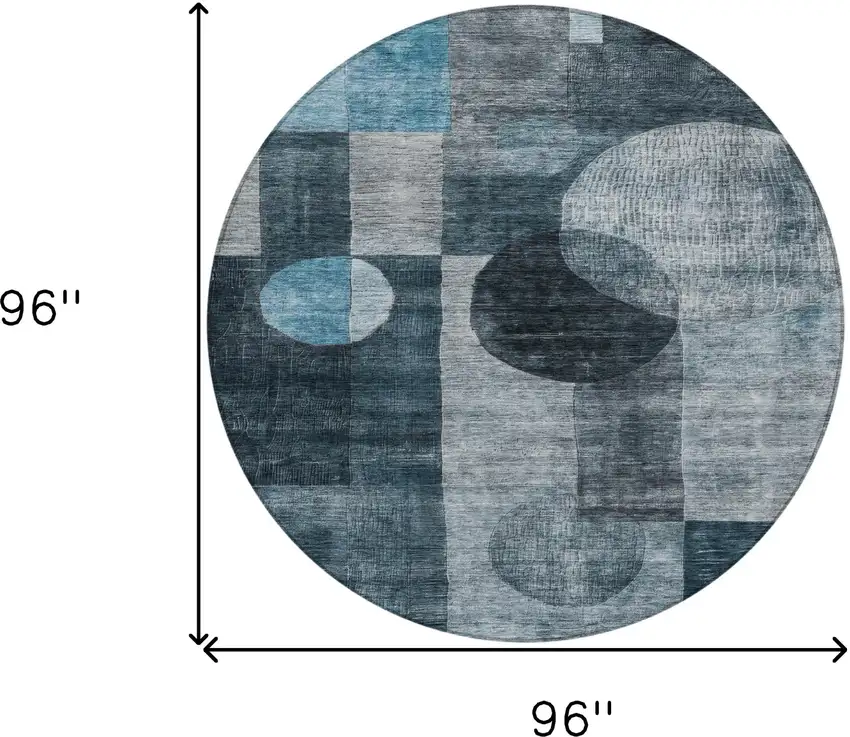 8' Teal Blue Gray And Charcoal Round Geometric Washable Indoor Outdoor Area Rug Photo 9