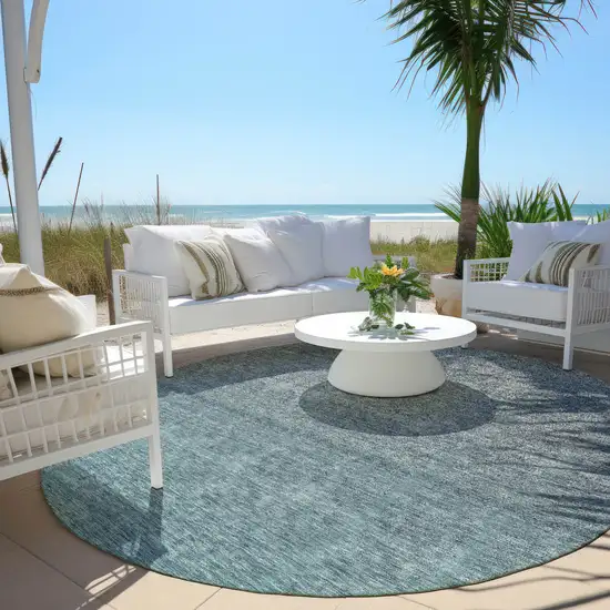 8' Teal Blue Gray And Charcoal Round Ombre Washable Indoor Outdoor Area Rug Photo 6