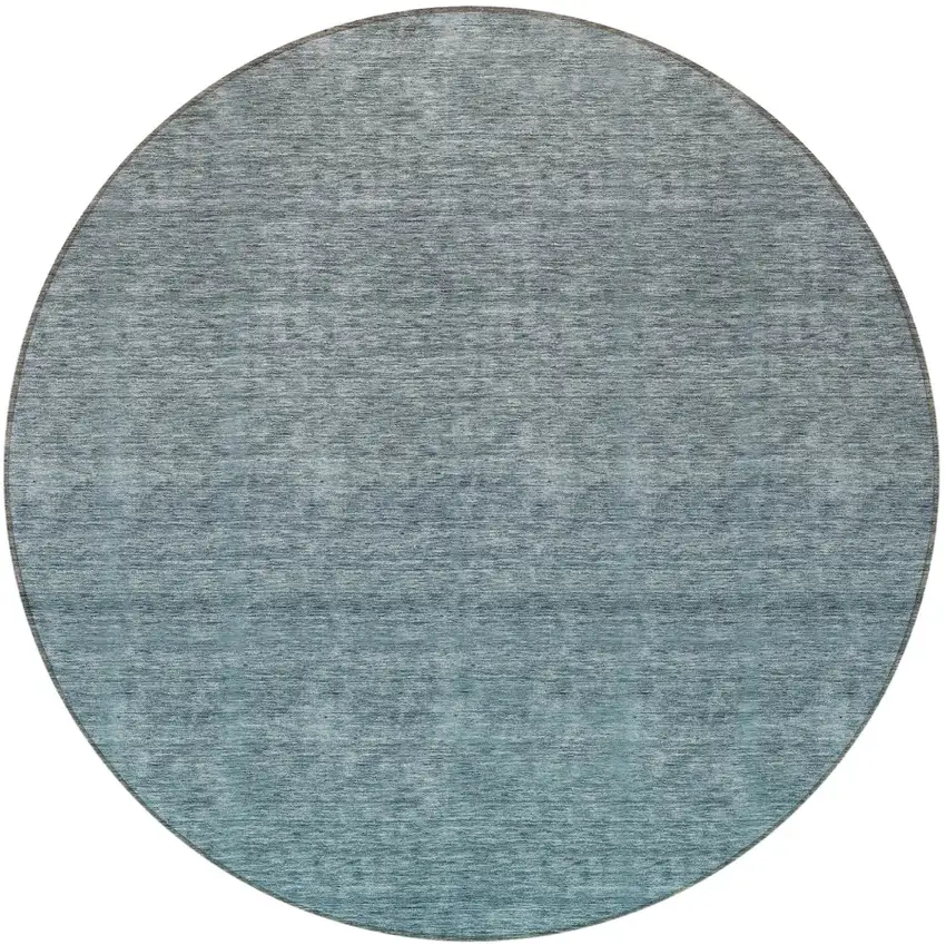 8' Teal Blue Gray And Charcoal Round Ombre Washable Indoor Outdoor Area Rug Photo 5