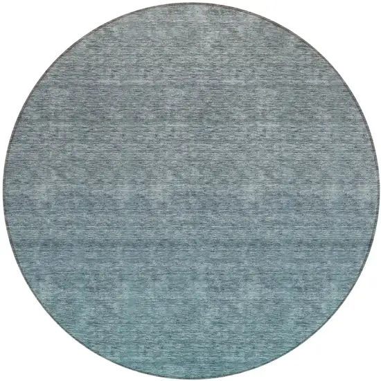 8' Teal Blue Gray And Charcoal Round Ombre Washable Indoor Outdoor Area Rug Photo 2
