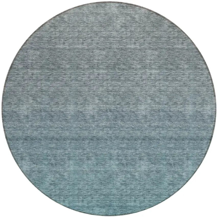 8' Teal Blue Gray And Charcoal Round Ombre Washable Indoor Outdoor Area Rug Photo 2