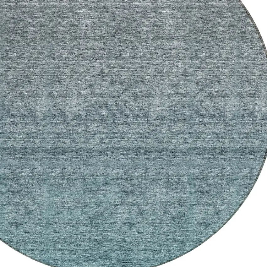 8' Teal Blue Gray And Charcoal Round Ombre Washable Indoor Outdoor Area Rug Photo 4