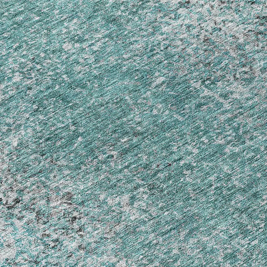 8' Teal Blue Gray And Charcoal Round Oriental Washable Indoor Outdoor Area Rug Photo 8