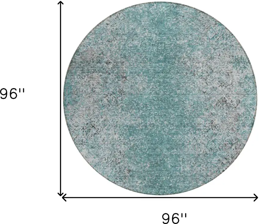 8' Teal Blue Gray And Charcoal Round Oriental Washable Indoor Outdoor Area Rug Photo 3