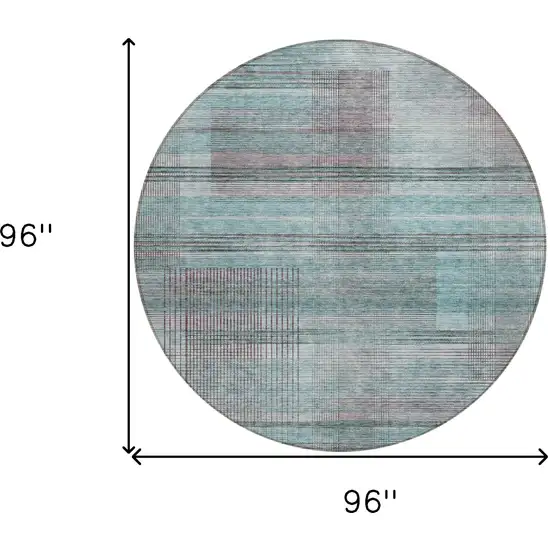 8' Teal Blue Gray And Charcoal Round Striped Washable Indoor Outdoor Area Rug Photo 3
