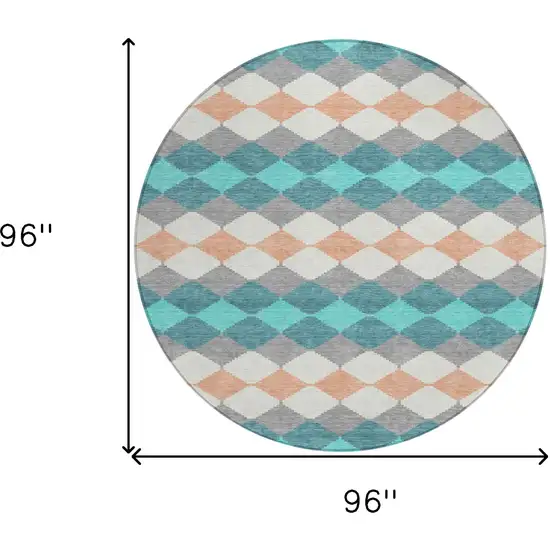 8' Teal Blue Gray And Copper Round Geometric Washable Indoor Outdoor Area Rug Photo 3
