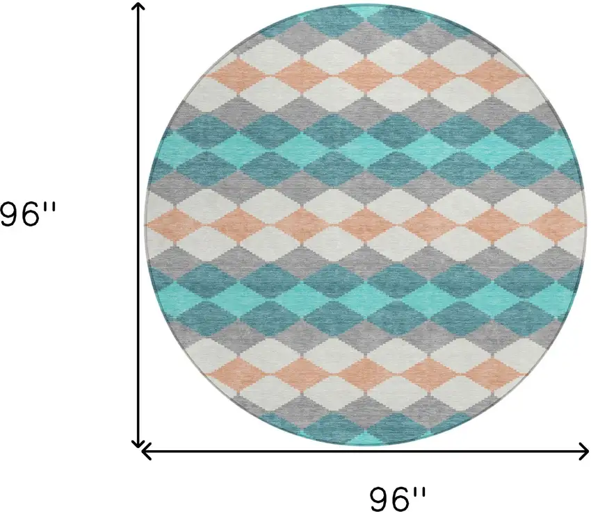 8' Teal Blue Gray And Copper Round Geometric Washable Indoor Outdoor Area Rug Photo 3