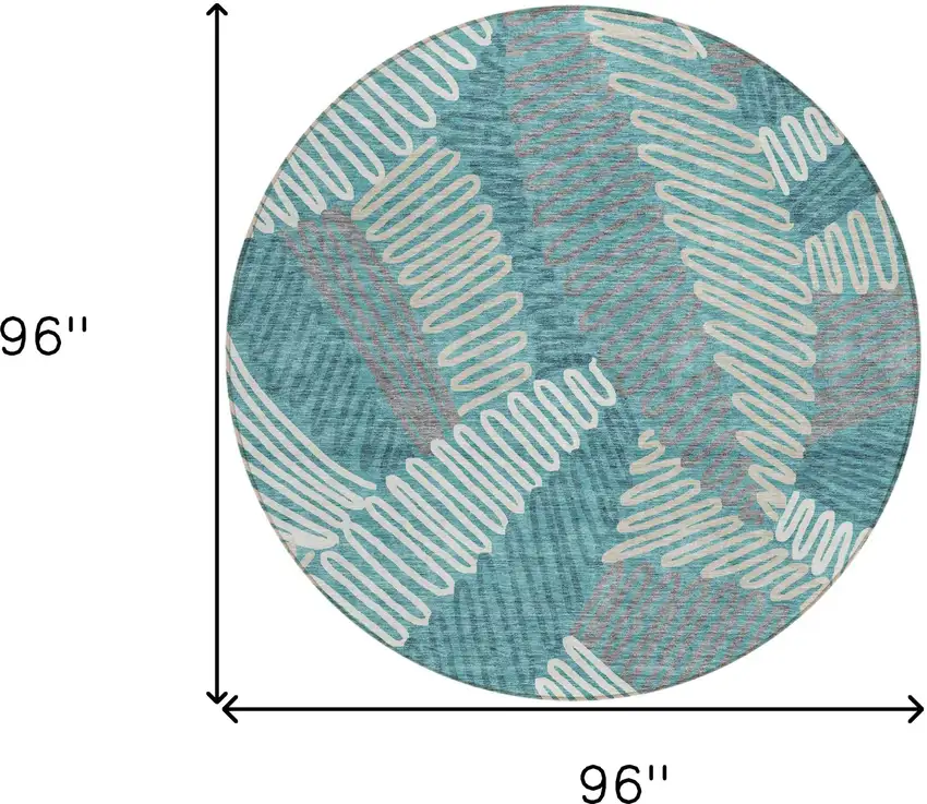 8' Teal Blue Gray And Ivory Round Floral Washable Indoor Outdoor Area Rug Photo 3