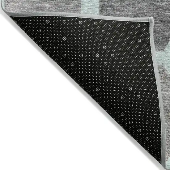 8' Teal Blue Gray And Ivory Round Geometric Washable Indoor Outdoor Area Rug Photo 9