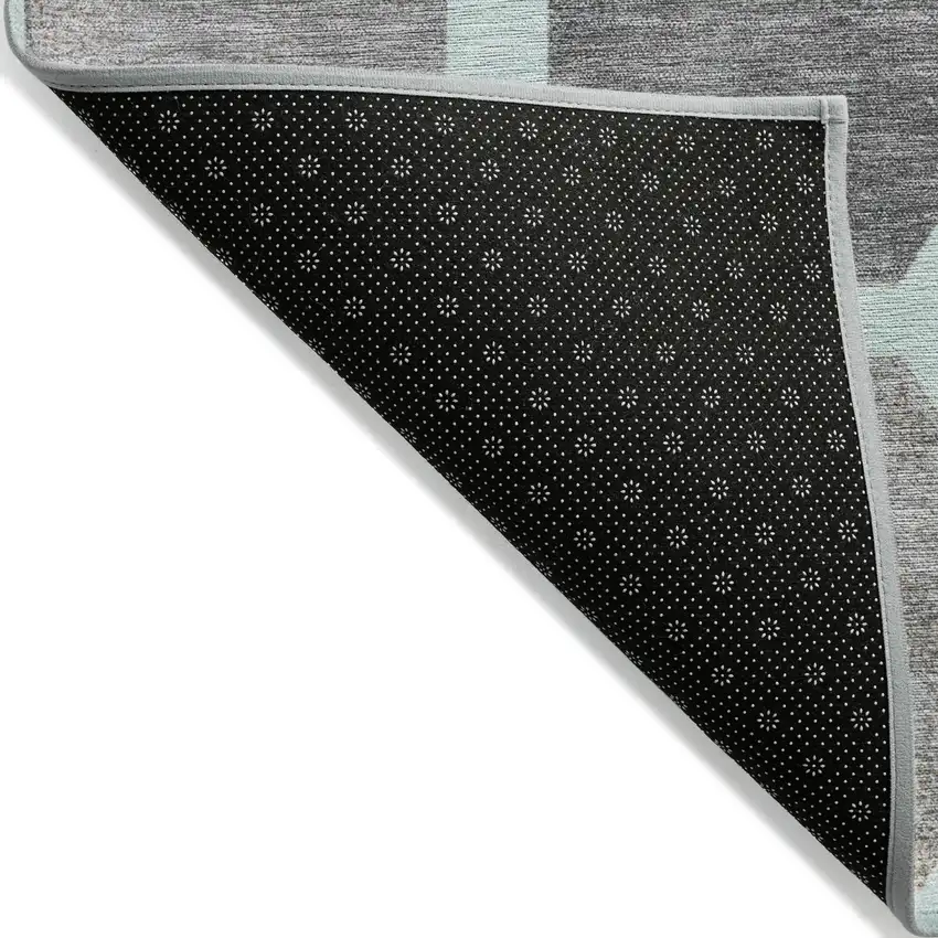 8' Teal Blue Gray And Ivory Round Geometric Washable Indoor Outdoor Area Rug Photo 9