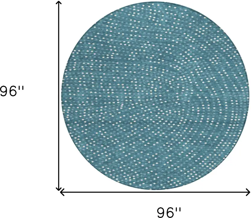 8' Teal Blue Gray And Ivory Round Polka Dot Washable Indoor Outdoor Area Rug Photo 3