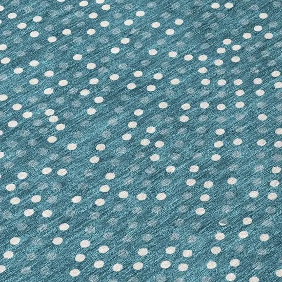 8' Teal Blue Gray And Ivory Round Polka Dot Washable Indoor Outdoor Area Rug Photo 8