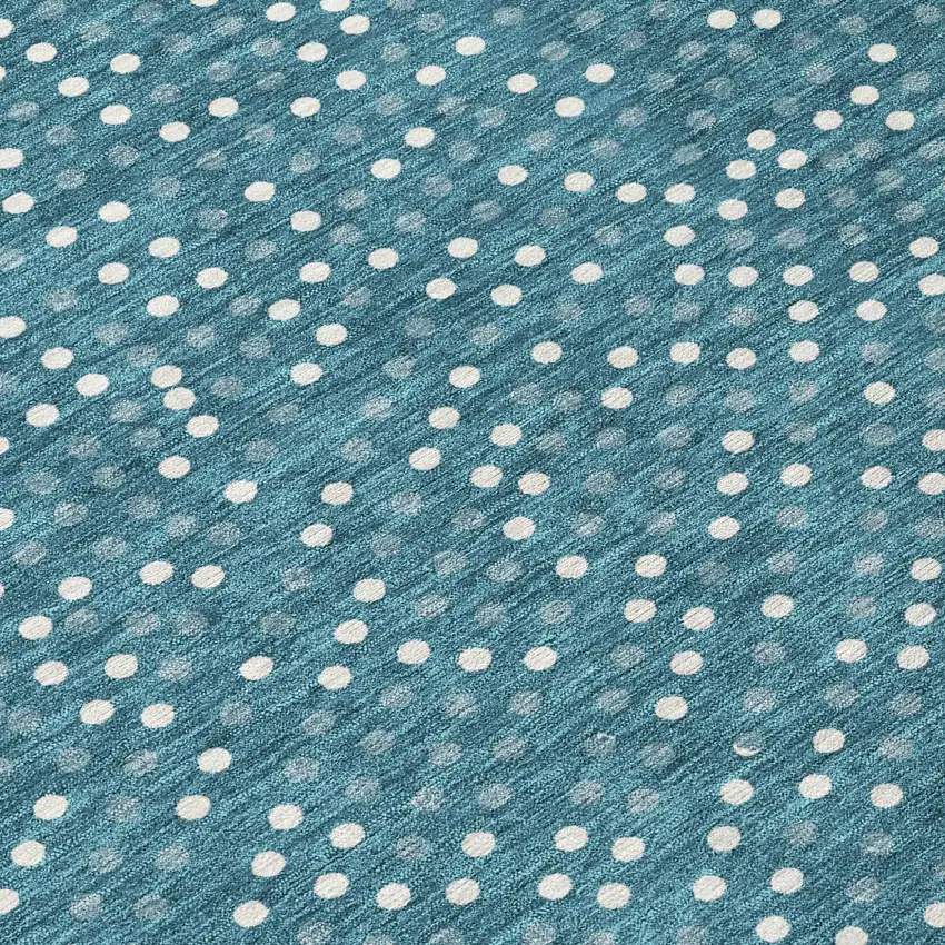 8' Teal Blue Gray And Ivory Round Polka Dot Washable Indoor Outdoor Area Rug Photo 8