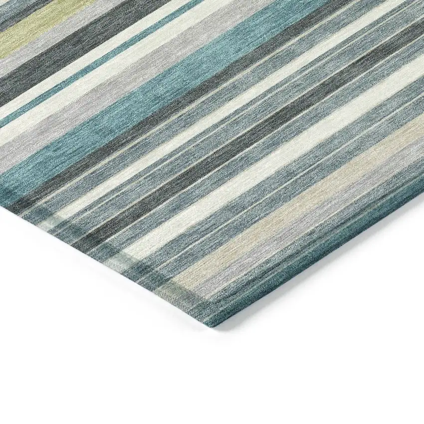 8' Teal Blue Gray And Ivory Round Striped Washable Indoor Outdoor Area Rug Photo 6