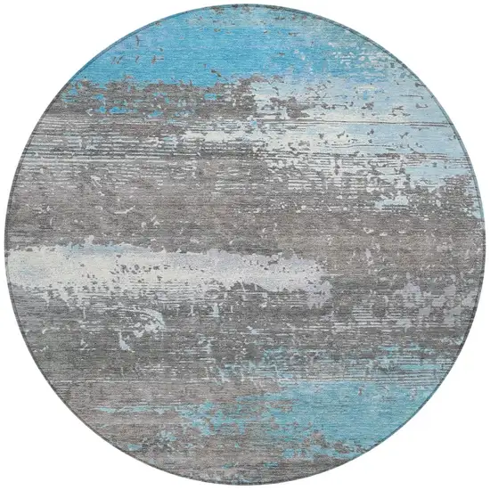 8' Teal Blue Gray And Silver Round Abstract Washable Indoor Outdoor Area Rug Photo 3
