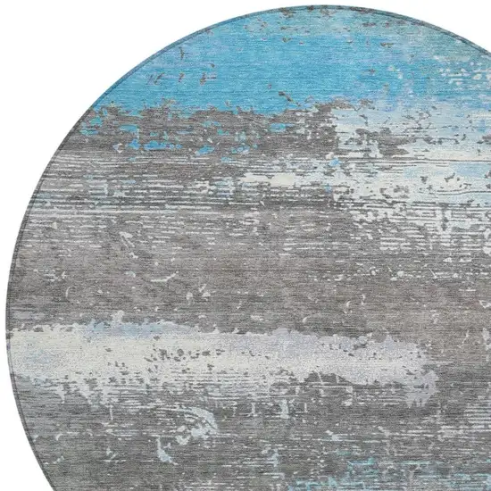 8' Teal Blue Gray And Silver Round Abstract Washable Indoor Outdoor Area Rug Photo 4