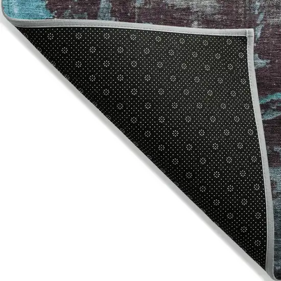 8' Teal Blue Gray And Taupe Round Abstract Washable Indoor Outdoor Area Rug Photo 9