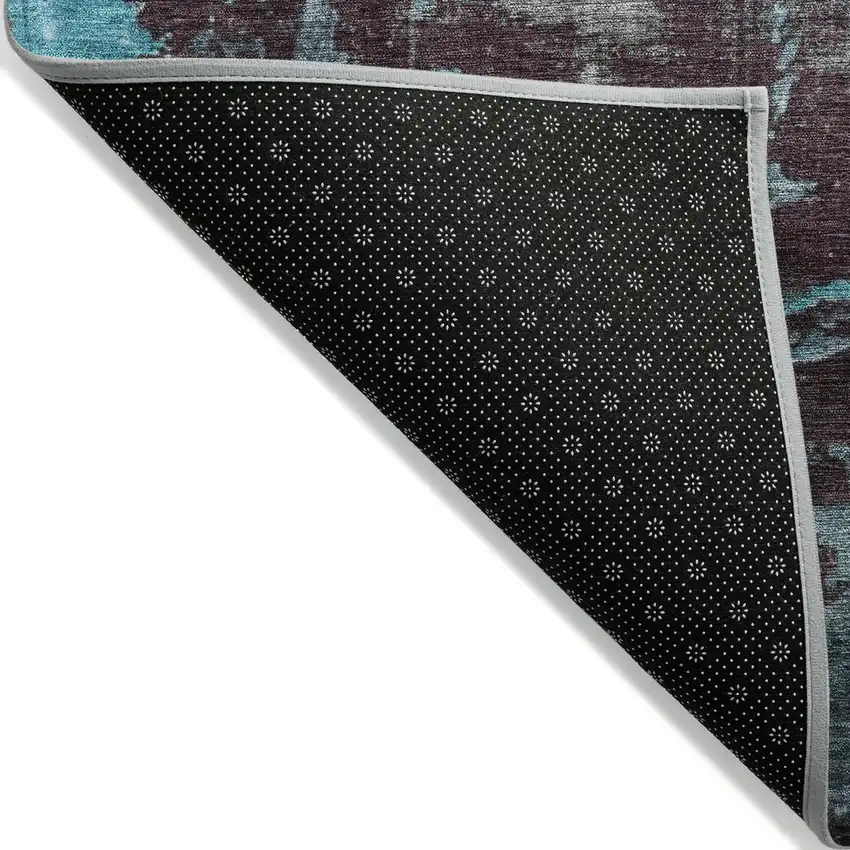 8' Teal Blue Gray And Taupe Round Abstract Washable Indoor Outdoor Area Rug Photo 9