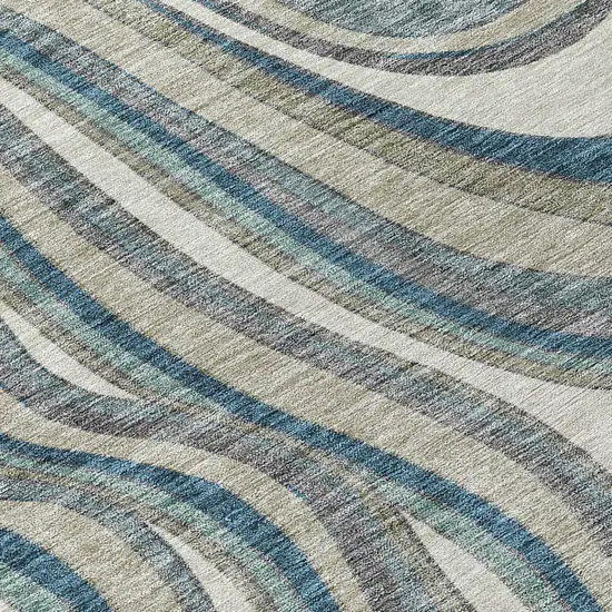 8' Teal Blue Gray And Taupe Round Abstract Washable Indoor Outdoor Area Rug Photo 9