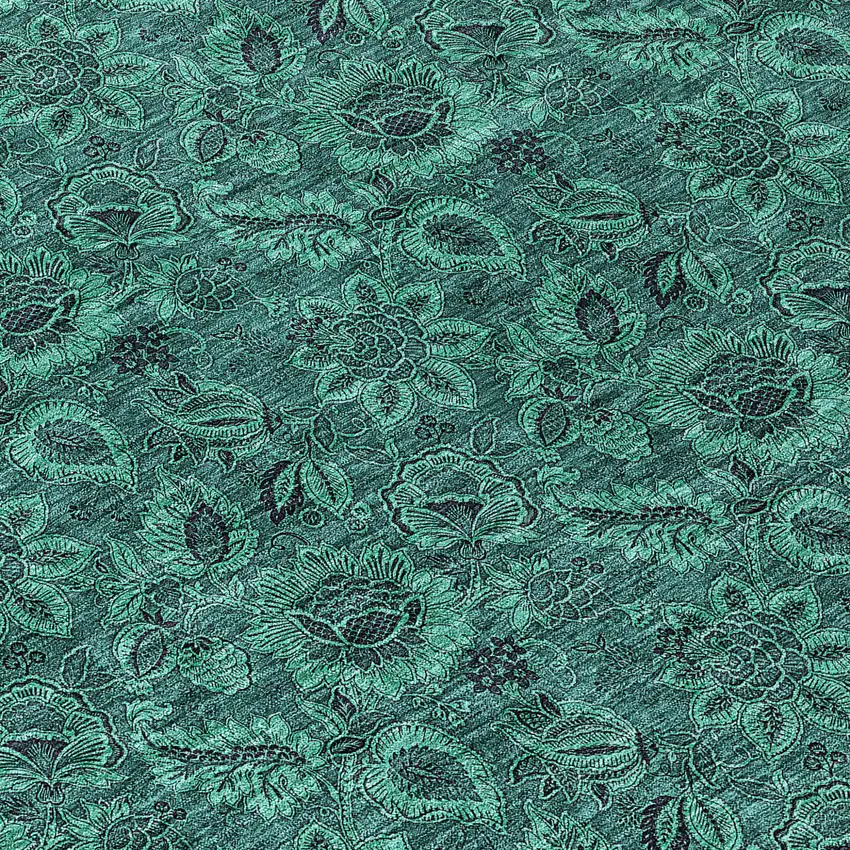 8' Teal Blue Green And Charcoal Round Floral Washable Indoor Outdoor Area Rug Photo 8