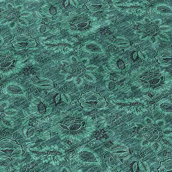8' Teal Blue Green And Charcoal Round Floral Washable Indoor Outdoor Area Rug Photo 8
