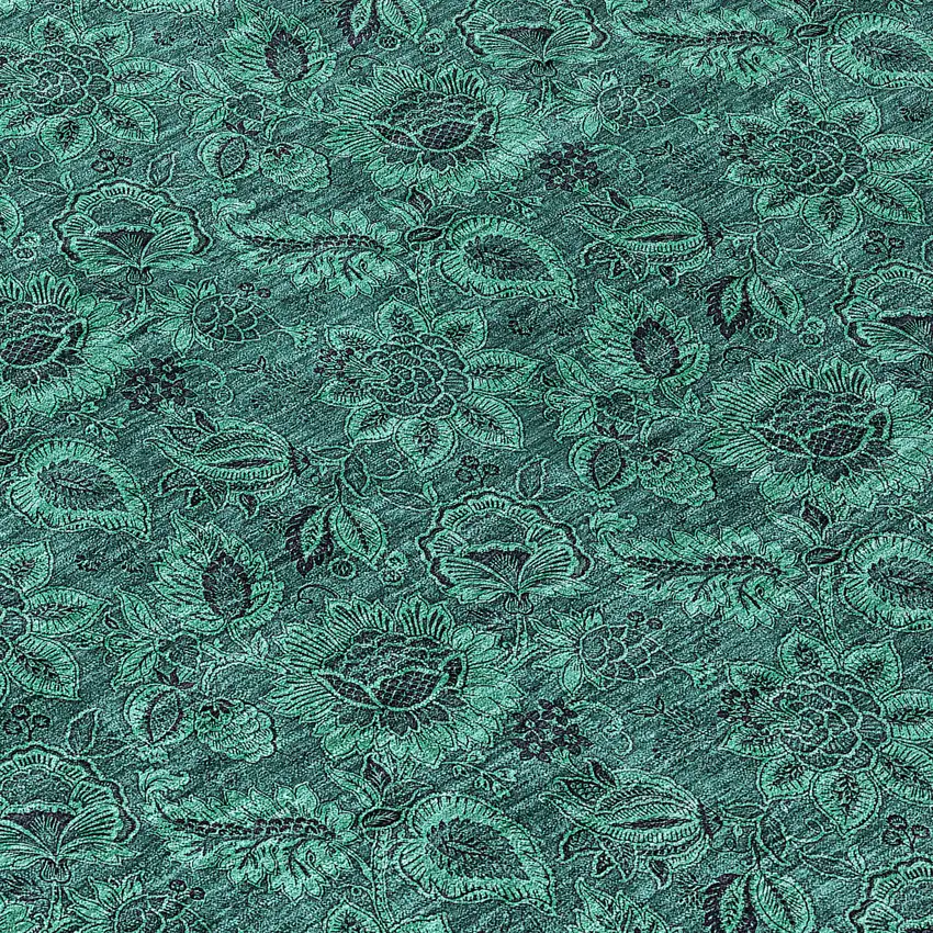 8' Teal Blue Green And Charcoal Round Floral Washable Indoor Outdoor Area Rug Photo 8