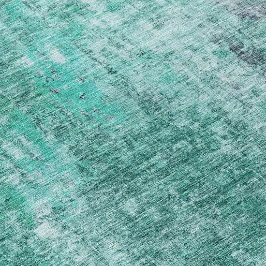 8' Teal Blue Green And Gray Round Abstract Washable Indoor Outdoor Area Rug Photo 7